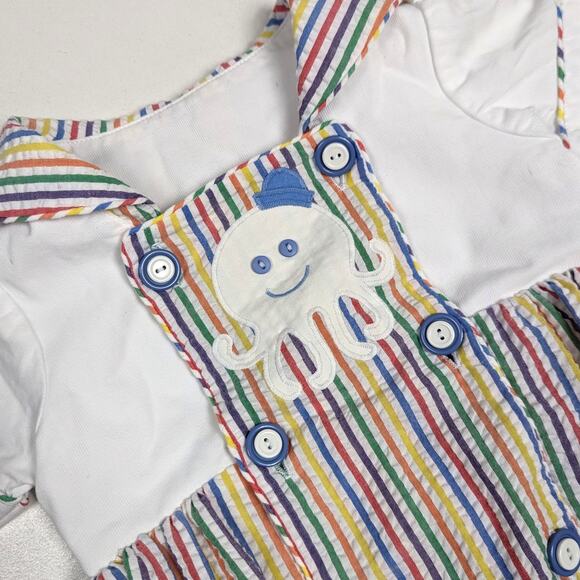 Beaux Et Belles Bubble Romper Boys 2 Rainbow Stripe Octopus Boutique Seersucker - Picture 2 of 5